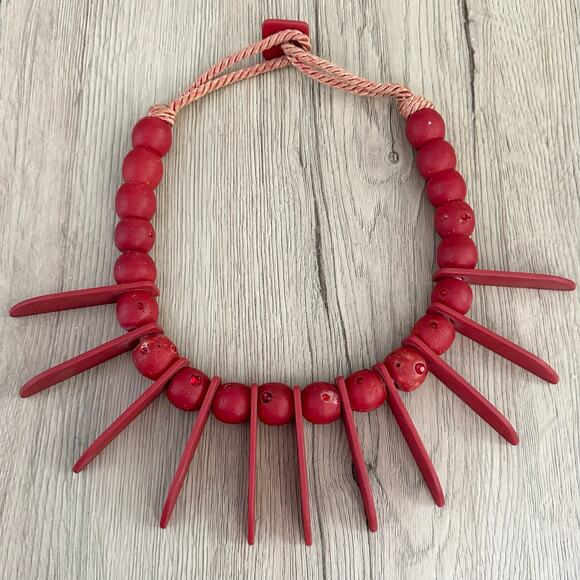 Vintage Red Frosted Glass Beaded Statement Necklace - Picture 2 of 7